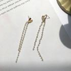 Non-matching Alloy Heart Glass Bead Fringed Earring 1 Pair - S925 Silver Needle - Earring - One Size