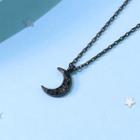 925 Sterling Silver Rhinestone Moon Pendant Necklace Necklace - Black Moon - One Size
