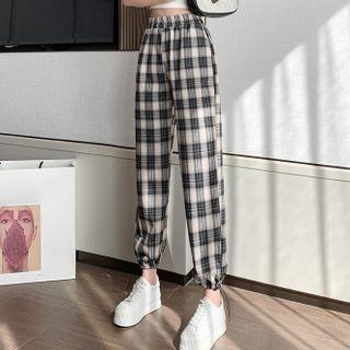 Two-way High-waist Plaid Cropped Wide-leg Pants