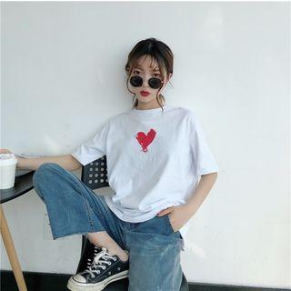 Heart Printed Loose-fit Short-sleeve T-shirt