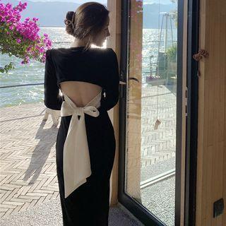 Long-sleeve Cutout Back Midi Dress