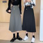 Plain Button-up Lace-up Maxi Skirt