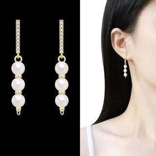 Faux Pearl Dangle Earring 1 Pair - Sterling Silver Stud - Gold - One Size
