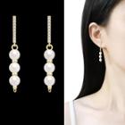 Faux Pearl Dangle Earring 1 Pair - Sterling Silver Stud - Gold - One Size