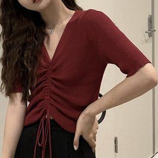 Ruched Front Cropped Knit Top