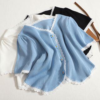 Lace Trim Knit Cropped Cardigan