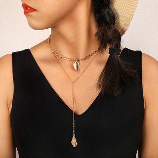Alloy Shell Pendant Layered Necklace C19410 - One Size