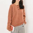 Buttoned Long-sleeve Knit Top