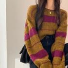 Striped Sweater Stripes - Khaki & Fuchsia - One Size