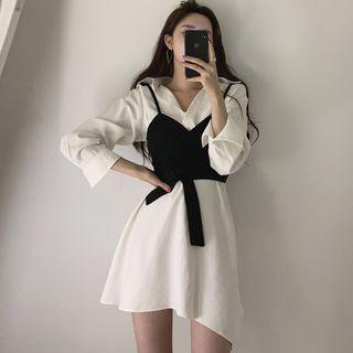 Long Sleeve Asymmetrical Shirt Dress With Camisole