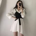Long Sleeve Asymmetrical Shirt Dress With Camisole