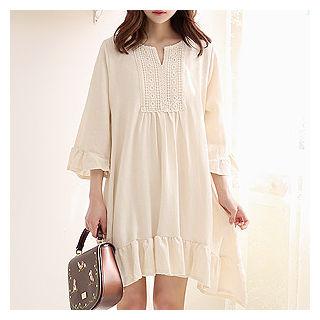 Cutout-neckline Frill-detail Dress