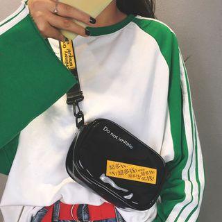 Chinese Characters Applique Patent Crossbody Bag