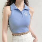 Collar Embroidered Crop Tank Top
