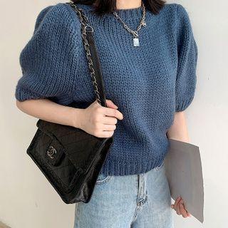 Puff-sleeve Sweater Blue - M