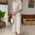 Set: Elbow-sleeve Jacket + A-line Skirt Beige - One Size