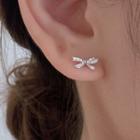 Bow Rhinestone Sterling Silver Earring 1 Pair - Bow - Silver - One Size