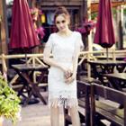 Set: Short-sleeve Lace Top + Skirt