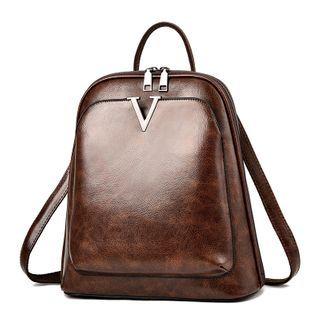 Faux Leather Letter V Backpack