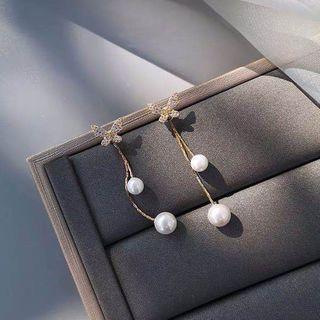Rhinestone Butterfly Faux Pearl Dangle Earring As Shown In Figure - One Size