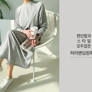 Band-waist Maxi Pullover Dress Gray - One Size