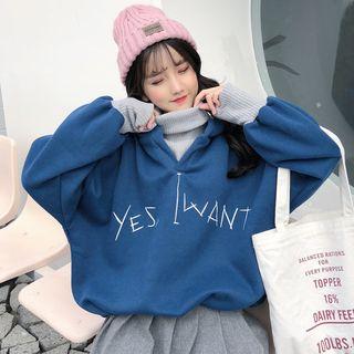 Mock Two-piece Turtleneck Letter Print Pullover