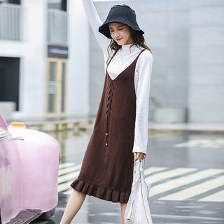 Lace Up Detail Spaghetti Strap Knit Dress
