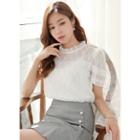 Frill-neck Pleated-trim Lace Top