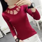 Hollow Out Knit Top Red - One Size