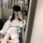 Long-sleeve Off-shoulder Embellished Top / Mini Skorts