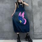 Butterfly Print Denim Jumper Dress