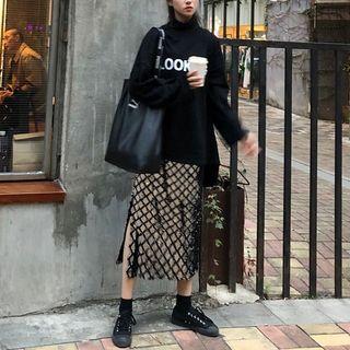 Lettering Long-sleeve T-shirt / Glitter Midi Skirt
