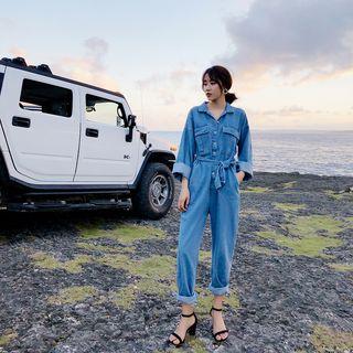 Denim Jumpsuit With Sash