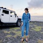 Denim Jumpsuit With Sash