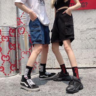 Couple Matching Pocket Detail Denim Shorts