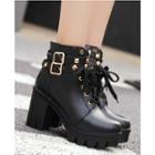 Studded Lace-up Chunky-heel Short Boots