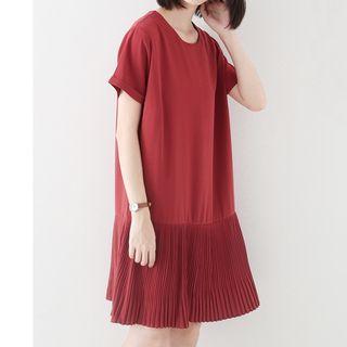 Plain Pleated Hem Short Sleeve Dress
