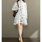 Dragonfly Print Long-sleeve Collared Dress