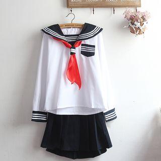Set: Sailor Collar Blouse + Pleated Skirt
