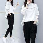 Set: Lettering Mock-neck 3/4-sleeve T-shirt + Cropped Pants