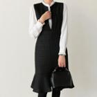 V-neck Sleeveless Tweed Midi Dress