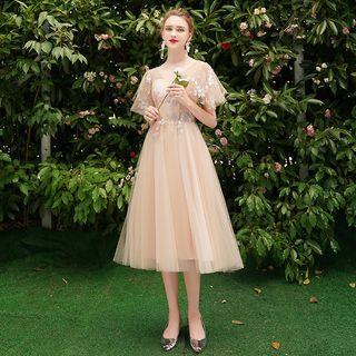 Embroidered Flower Mesh A-line Midi Party Dress (various Designs)