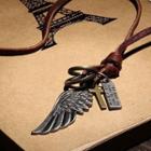 Wing Cross Alloy Pendant Genuine Leather Necklace