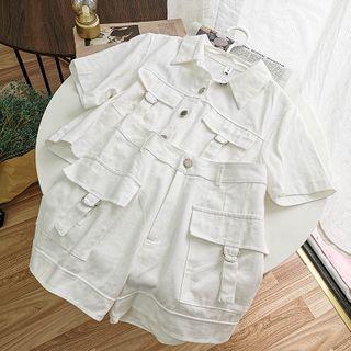 Set: Cargo Jacket + Straight-cut Wide-leg Shorts