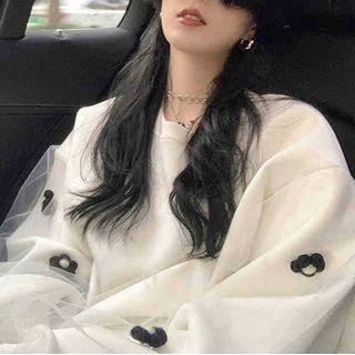 Flower Accent Mesh Panel Sweatshirt