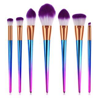 Set Of 7: Makeup Brushes T-07-61 - 7 Pcs - White & Purple Hair - Gradient - Pink & Blue - One Size