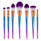 Set Of 7: Makeup Brushes T-07-61 - 7 Pcs - White & Purple Hair - Gradient - Pink & Blue - One Size