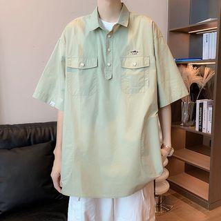 Elbow-sleeve Dual Pocket Polo Top