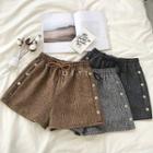 Plain Double-breasted High-waist Lace-up Woolen Shorts