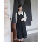Plain Pleated Midi A-line Pinafore Dress